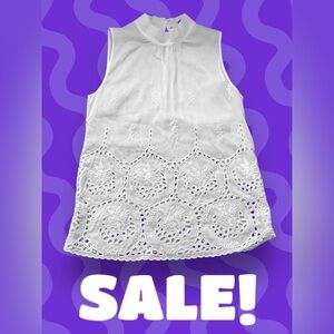 THEORY White Sleeveless Cotton Embroidered Eyelet‎ Top Blouse Size S/P